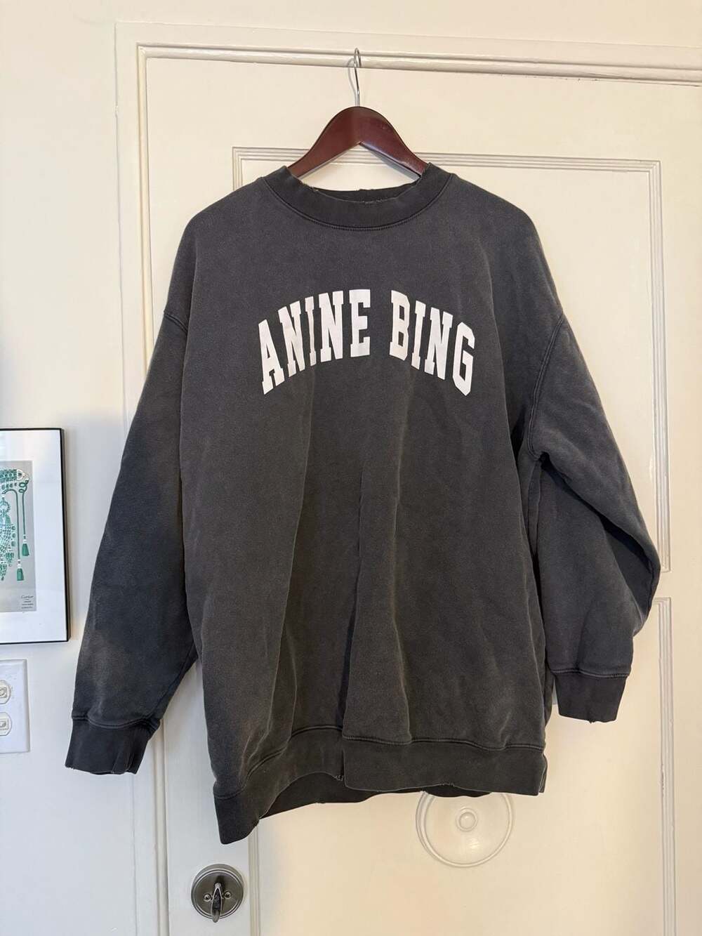 Anine Bing Harvey University Sweatshirt in Washed Black Size M